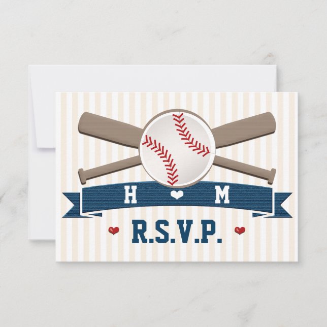 MIT MONOGRAMM BASEBALL-WEDING-ANTWORTKARTEN RSVP KARTE (Vorderseite)