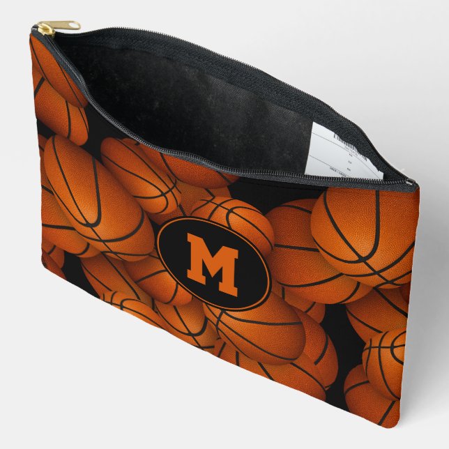 Mit Monogramm Basketballmuster Zubehörtasche (Offen)