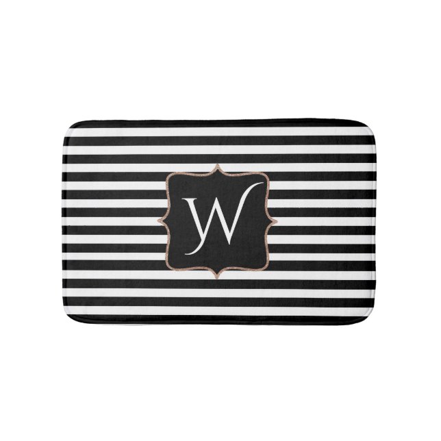 Mit Monogramm Bath-matte, schwarz und weiß gestric Badematte (Vorderseite)