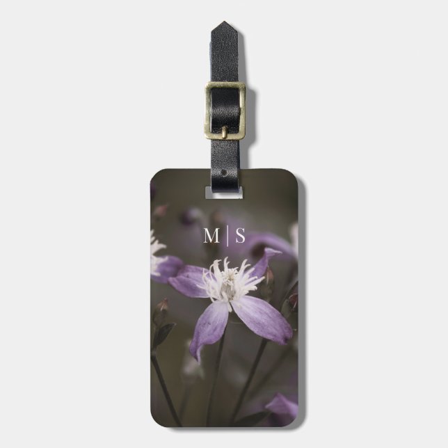 Mit Monogramm Beautiful Lila Clematis Blume Gepäckanhänger (Vorderseite vertikal)