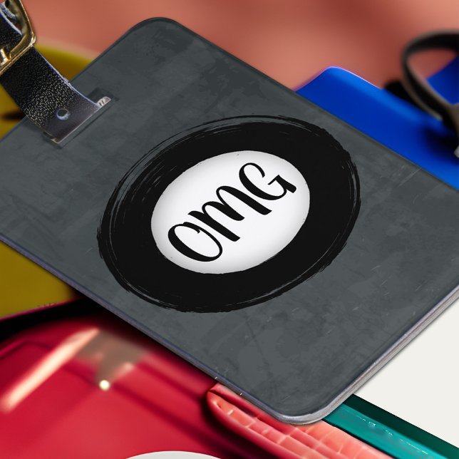 Mit Monogramm, bedrückte Schwarz/Weiß Grunge Moder Gepäckanhänger (Grunge gray luggage tag with painted black circle)