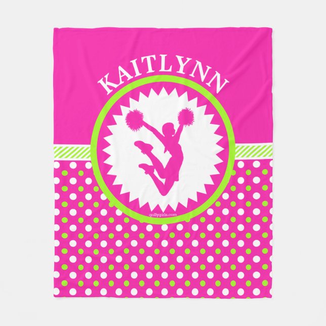 Mit Monogramm Beifall/Pom rosa und grüne Fleecedecke (Vorderseite)