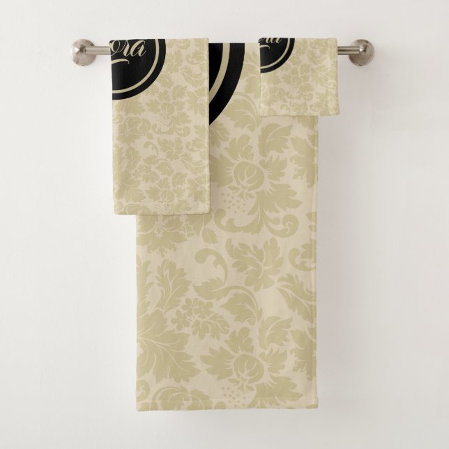 Mit Monogramm Beige Damask Badhandtuch Set (Insitu)