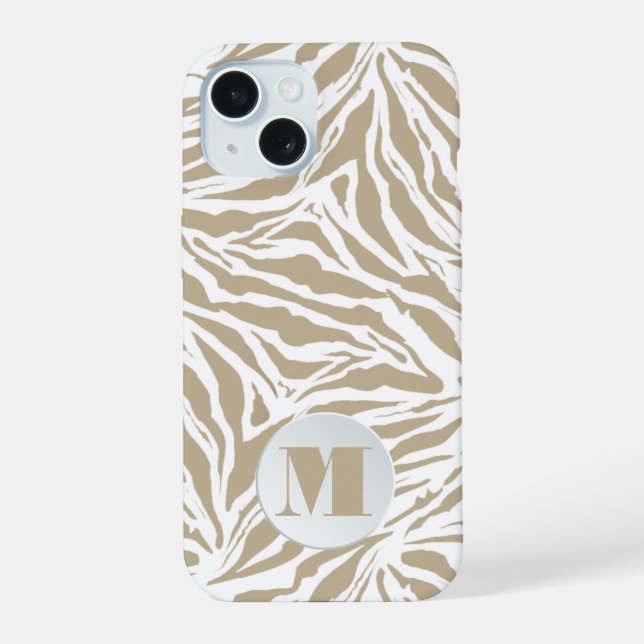 Mit Monogramm Beige iPhone 15 Hülle (Rückseite)