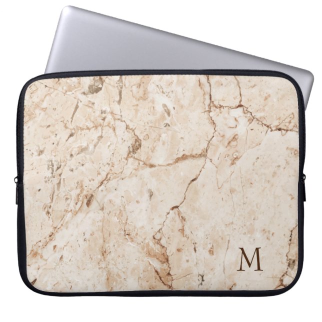 Mit Monogramm Beige und brauner Marmor Laptopschutzhülle (Vorderseite)