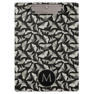Mit Monogramm Black Beige Moth Bug Pattern Klemmbrett