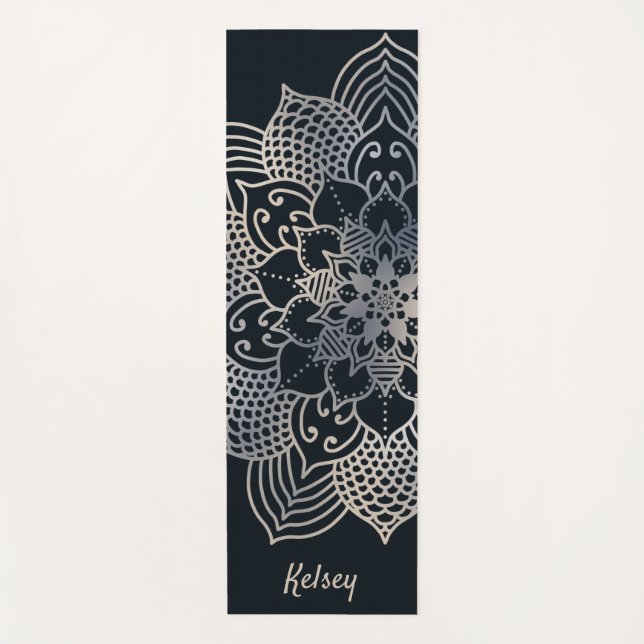 Mit Monogramm Black & Blue Mandala Pattern Yoga Ma Yogamatte (Vorderseite)