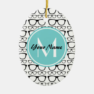 Mit Monogramm Black Glasses Aqua Personalisierter Keramikornament