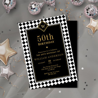Mit Monogramm Black & Gold Meilenstein Geburtstag Einladung