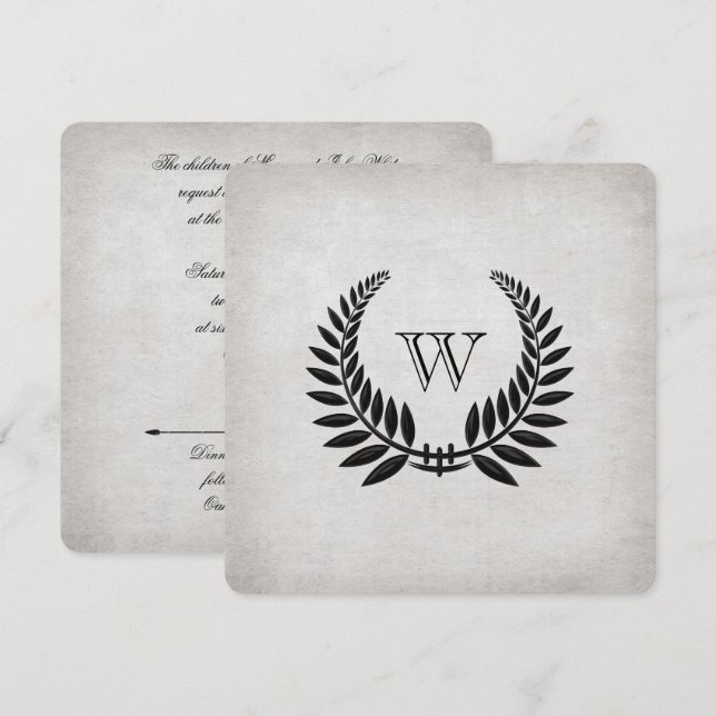 Mit Monogramm Black Laurel Vow Renewal Einladung (Vorne/Hinten)