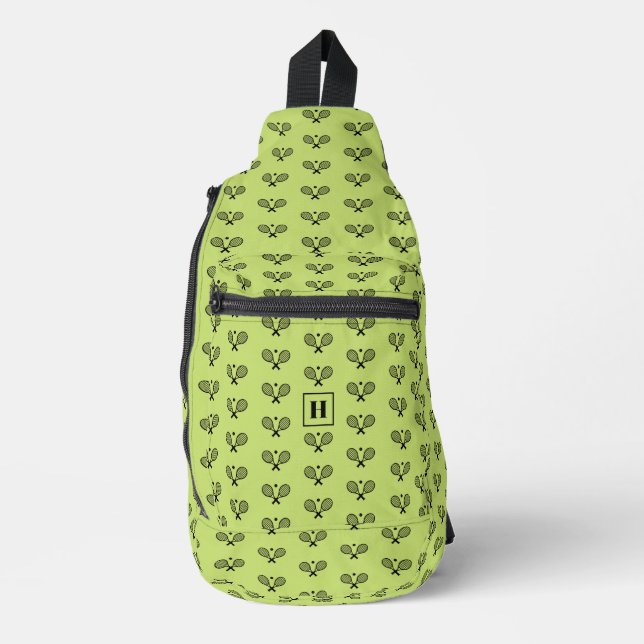 Mit Monogramm Black Tennis Racket Muster Crossbody Bag (Vorderseite)