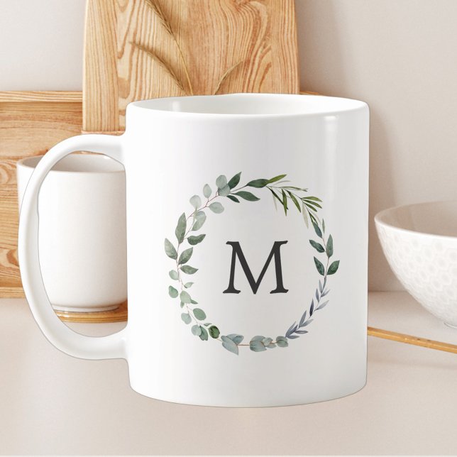 Mit Monogramm Blätter für die Wasserfarbe Grün Kaffeetasse (In situ)