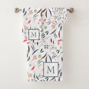 Mit Monogramm Blätter und Federn Badhandtuch Set