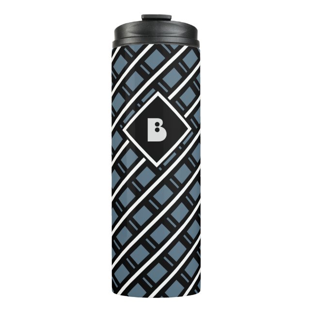 Mit Monogramm Blau der modernen Funky Geometric Thermosbecher (Vorderseite)