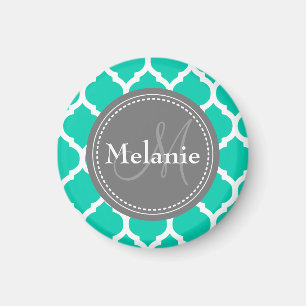 Mit Monogramm Blau & Grau Quatrefolie Magnet