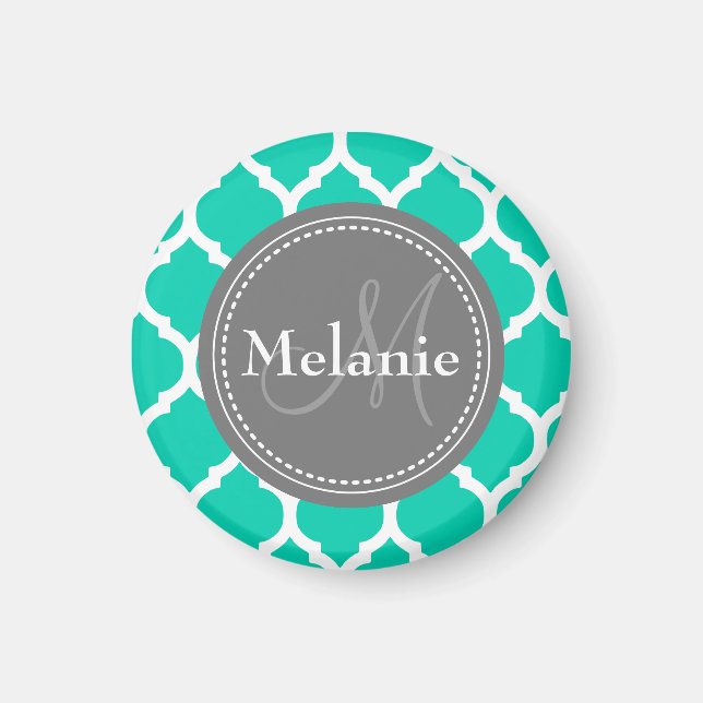 Mit Monogramm Blau & Grau Quatrefolie Magnet (Vorne)