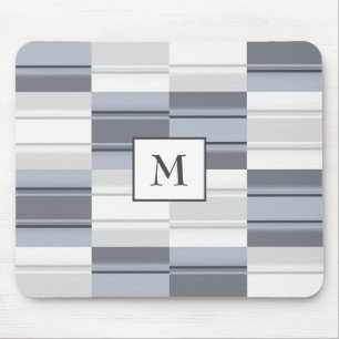 Mit Monogramm Blau - Graue Rechtecke Mousepad