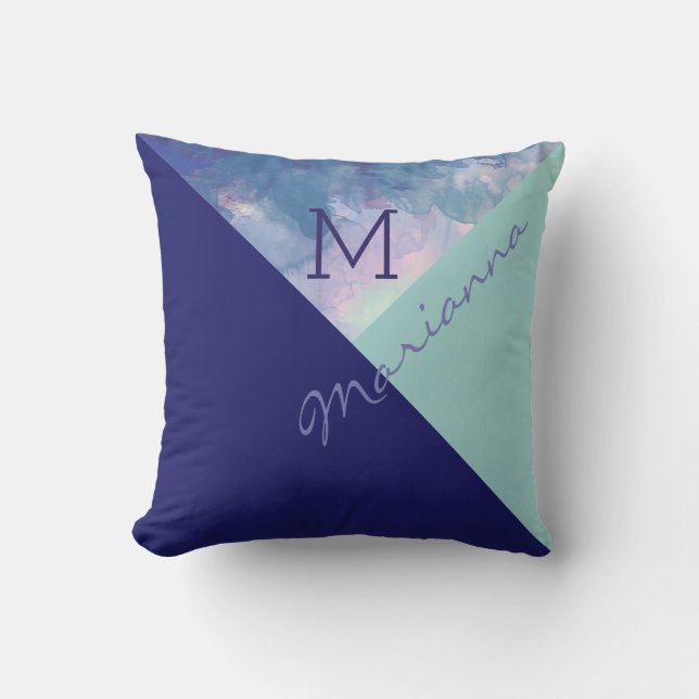 mit Monogramm Blau Kissen Für Draußen (Vorderseite)