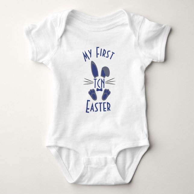 Mit Monogramm Blau mein erster Osterhase Baby Strampler (Vorderseite)