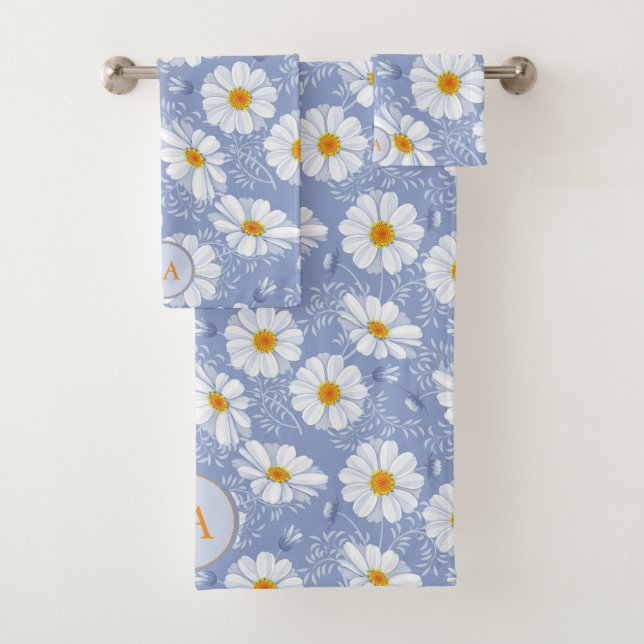 Mit Monogramm Blau, orange Blume auf blauem Hinter Badhandtuch Set (Insitu)