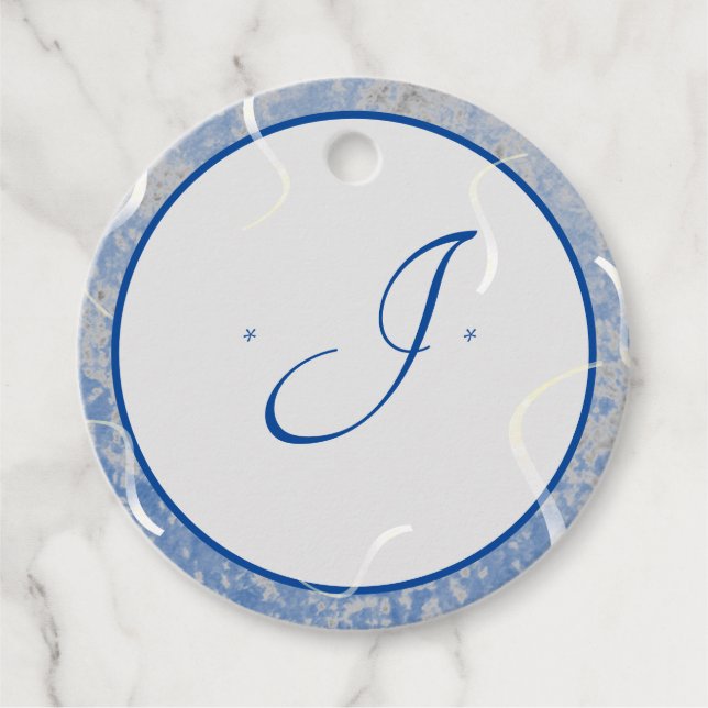 Mit Monogramm Blau und Graumarmor Geschenkanhänger (Vorderseite)