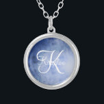 Mit Monogramm Blau und Weiß Versilberte Kette<br><div class="desc">Mit Monogramm Blau und Weiß Wasserfarbe Silberklee</div>