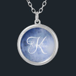 Mit Monogramm Blau und Weiß Versilberte Kette<br><div class="desc">Mit Monogramm Blau und Weiß Wasserfarbe Silberklee</div>