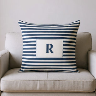 Mit Monogramm Blau/Weiße Streifen Kissen