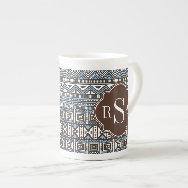 Mit Monogramm blaubraunes Stammmuster Prozellantasse (Vorderseite Rechts)