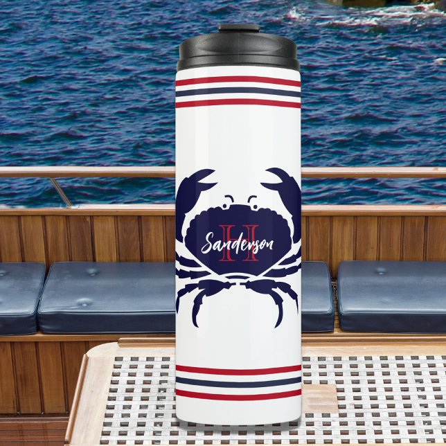 Mit Monogramm blaue blaue Krabbe Thermosbecher (Von Creator hochgeladen)