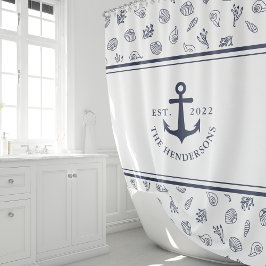 Mit Monogramm blaue Nautikanschor Duschvorhang