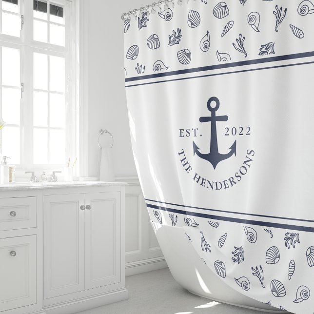 Mit Monogramm blaue Nautikanschor Duschvorhang (Von Creator hochgeladen)