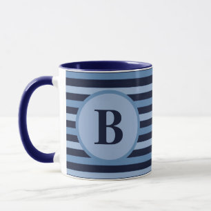 Mit Monogramm blaue Streifen in Navy und Light Hue Tasse