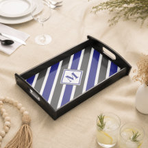 Mit Monogramm blaue und dunkelgraue Streifen