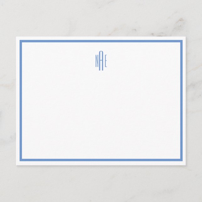 Mit Monogramm blaue und weiße Flat-Postkarte Postkarte (Vorderseite)