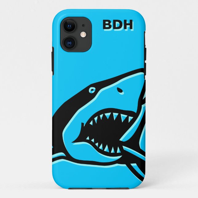 Mit Monogramm blauer Haifisch Case-Mate iPhone Hülle (Rückseite)