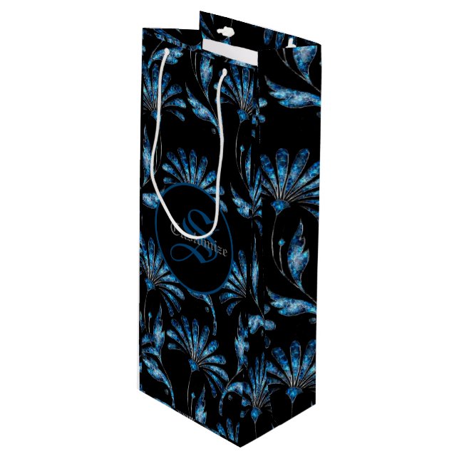 Mit Monogramm Blauer Schimmer Geschenktüte Für Weinflaschen (Vorderseite Schrägansicht)