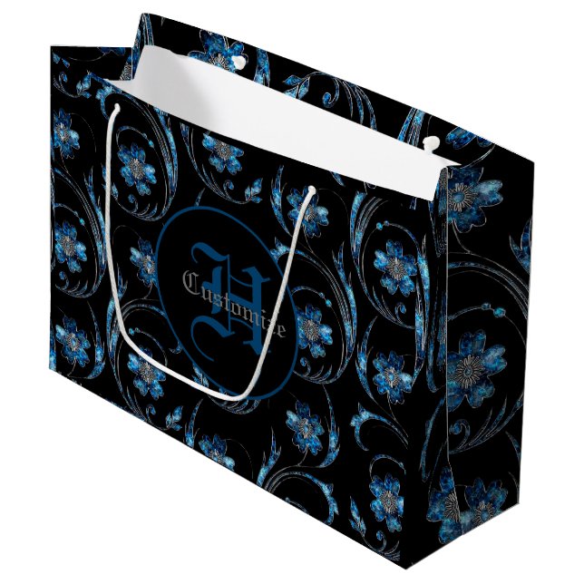 Mit Monogramm Blauer Schimmer Große Geschenktüte (Vorderseite Schrägansicht)