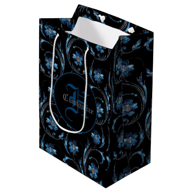 Mit Monogramm Blauer Schimmer Mittlere Geschenktüte (Vorderseite Schrägansicht)