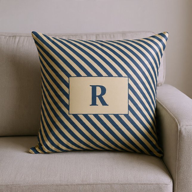 Mit Monogramm Blauer/Vanilla Streifen Kissen (Von Creator hochgeladen)