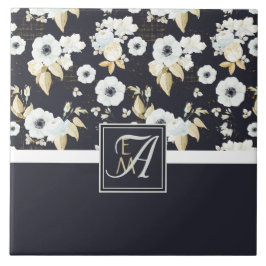 Mit Monogramm blaues Blumendekor Anemone Fliese