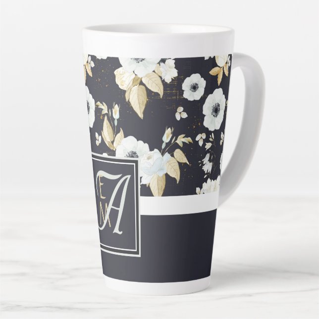 Mit Monogramm blaues Blumendekor Anemone Milchtasse (Rechte Ecke)