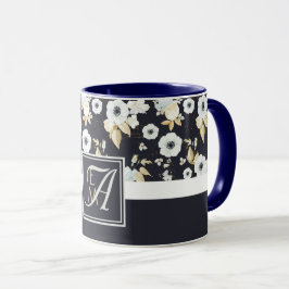 Mit Monogramm blaues Blumendekor Anemone Tasse