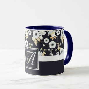 Mit Monogramm blaues Blumendekor Anemone Tasse