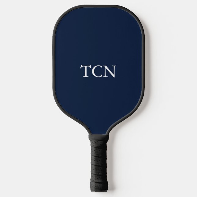 Mit Monogramm blaues klassisches Geschenk für Navy Pickleball Schläger (Vorderseite)