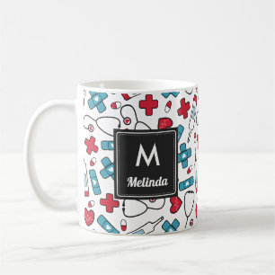 Mit Monogramm Blaues Nurmuster Kaffeetasse