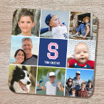 Mit Monogramm blaues Rosa der Fotolage-Familie Getränkeuntersetzer<br><div class="desc">Feiern Sie Ihre Familie und Ihre Lieben mit einer speziell kuratierten Foto-Collage! Dieses Design aus hartem Kunststoff zeigt acht Ihrer Lieblingsfotos, ein Monogramm mit einem Single-Buchstaben und personalisierten Text. Perfekt für den Namen oder Familiennamen einer Person. Eine Vintage Vorlage im Retro-Stil mit quadratischem Rasterlayout und klassischer Blockschrift. Zusätzlich können Sie...</div>
