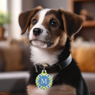 Mit Monogramm blaues und grünes Ikat Diamonds-Must Tiernamensmarke