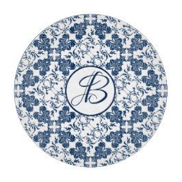 Mit Monogramm blaues und weißes englisches Gebiet Schneidebrett