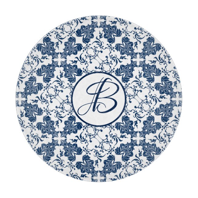 Mit Monogramm blaues und weißes englisches Gebiet Schneidebrett (Vorderseite)